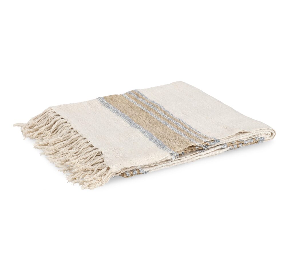 COPERTA KOTRI CREMA NATURALE BLU 130X170