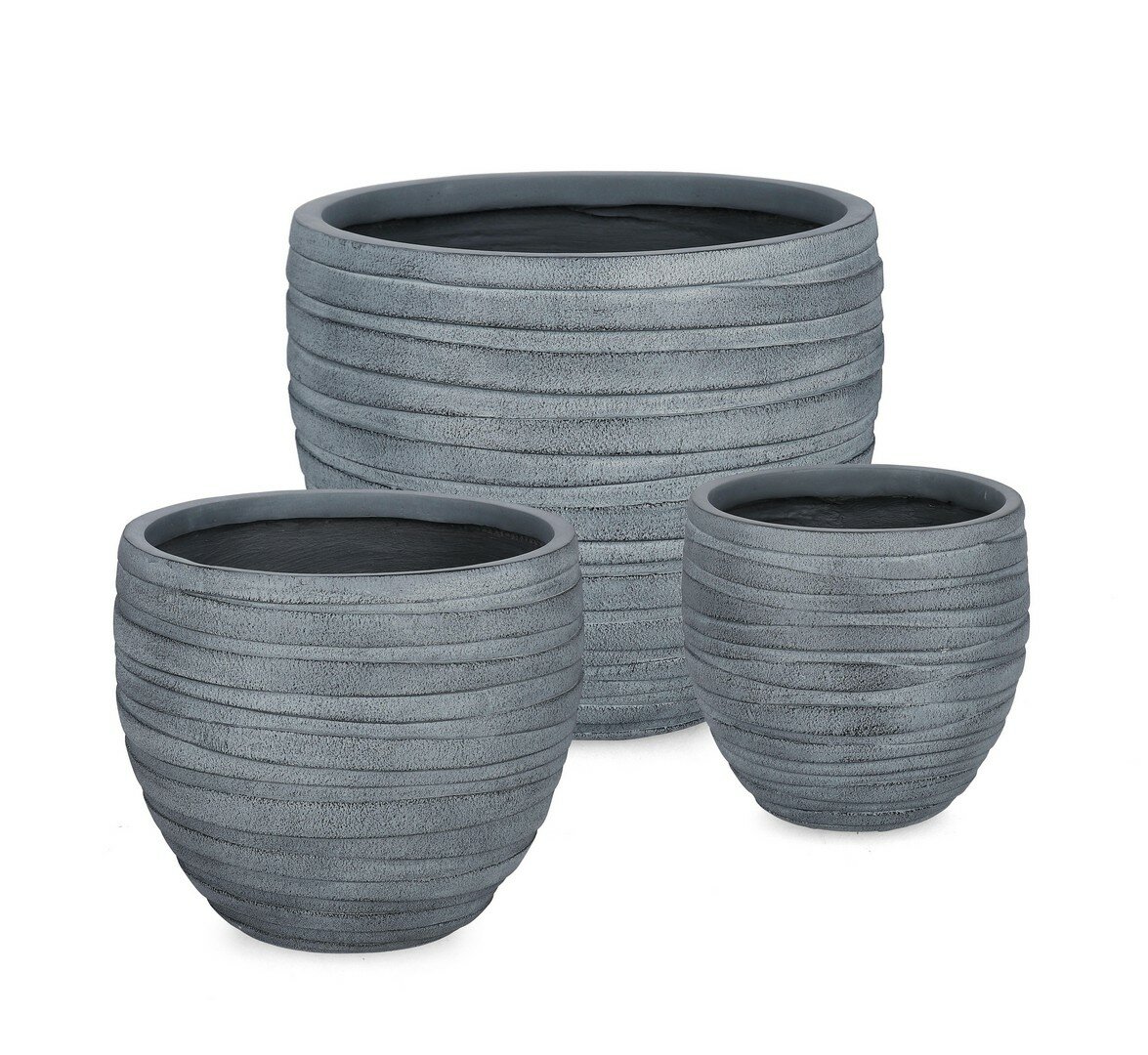 SET3 P.VASO STRIPS TONDO GRIGIO